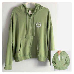 PINK Victoria's Secret Wild Grass Green Fleece Full Zip Hoodie Sz XL